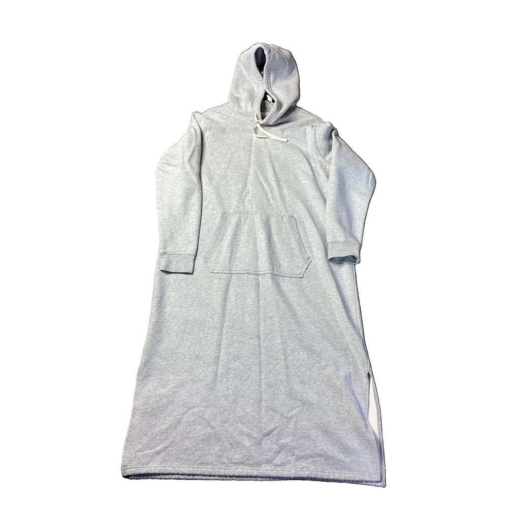 Lands' End Heather Gray Hoodie Sweatshirt Dress Midi Pullover Large 14-16